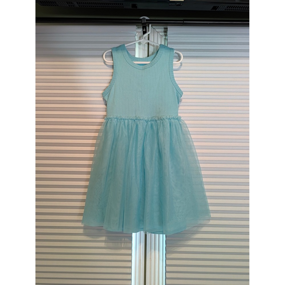 Wonder Nation Girls Blue Ribbed Tutu Dress Size M 7-8 Sleeveless Tulle Skirt